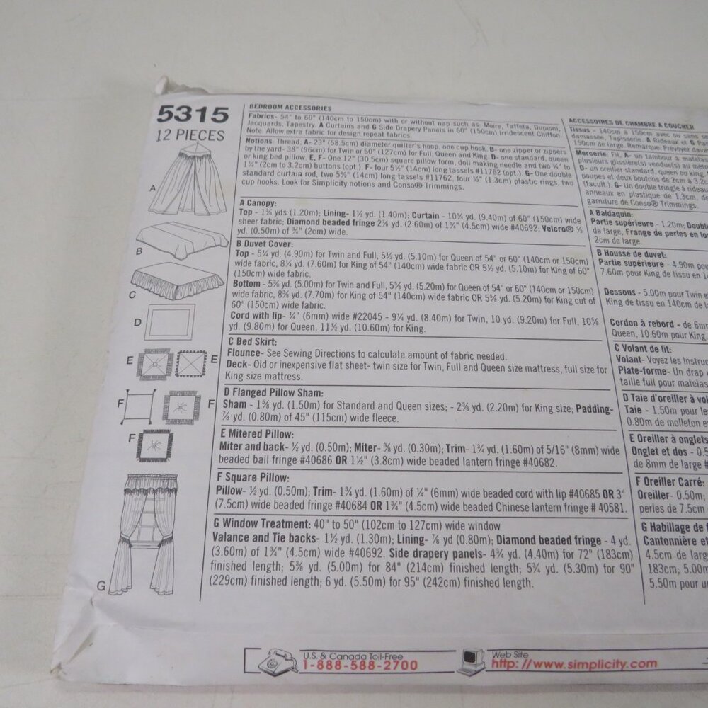 Simplicity 5315 Sewing Pattern UNCUT Canopy, Duvet Cover, Bed Skirt, etc - Picture 5 of 9